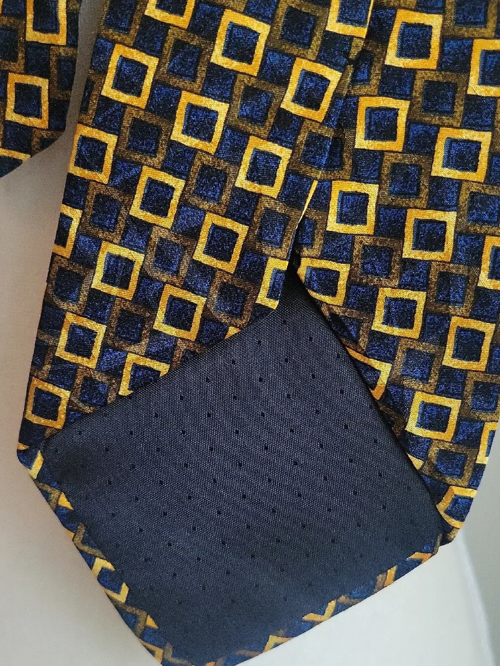 Vintage Ciro Citterio Italian Silk Tie Navy and Gold Square-Pattern